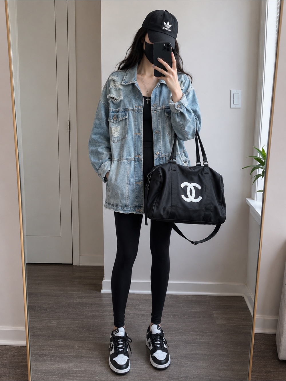 Women's Light Wash Distressed Oversized Longline Denim Jacket